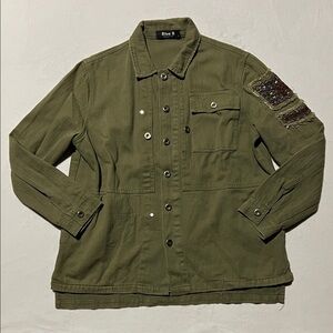 Blue B Vintage Olive Utility Jacket beaded festival boho military army jacket